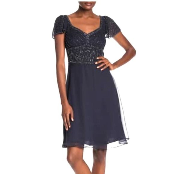NWT MARINA NAVY BLUE BEAD & SEQUIN DRESS FROM NORDSTROM - 8 - Picture 3 of 12